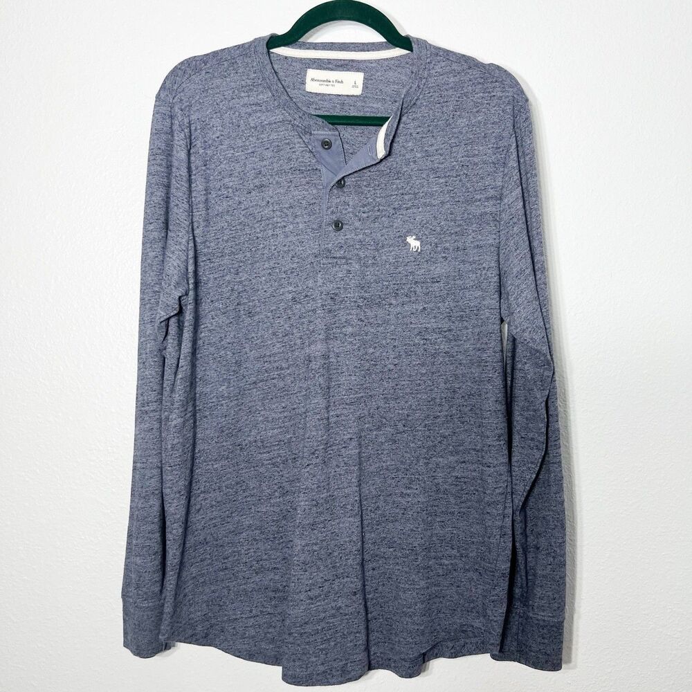 Abercrombie Fitch Henley Shirt Mens L Blue Heathered Long Sleeve Soft Tee Casual
